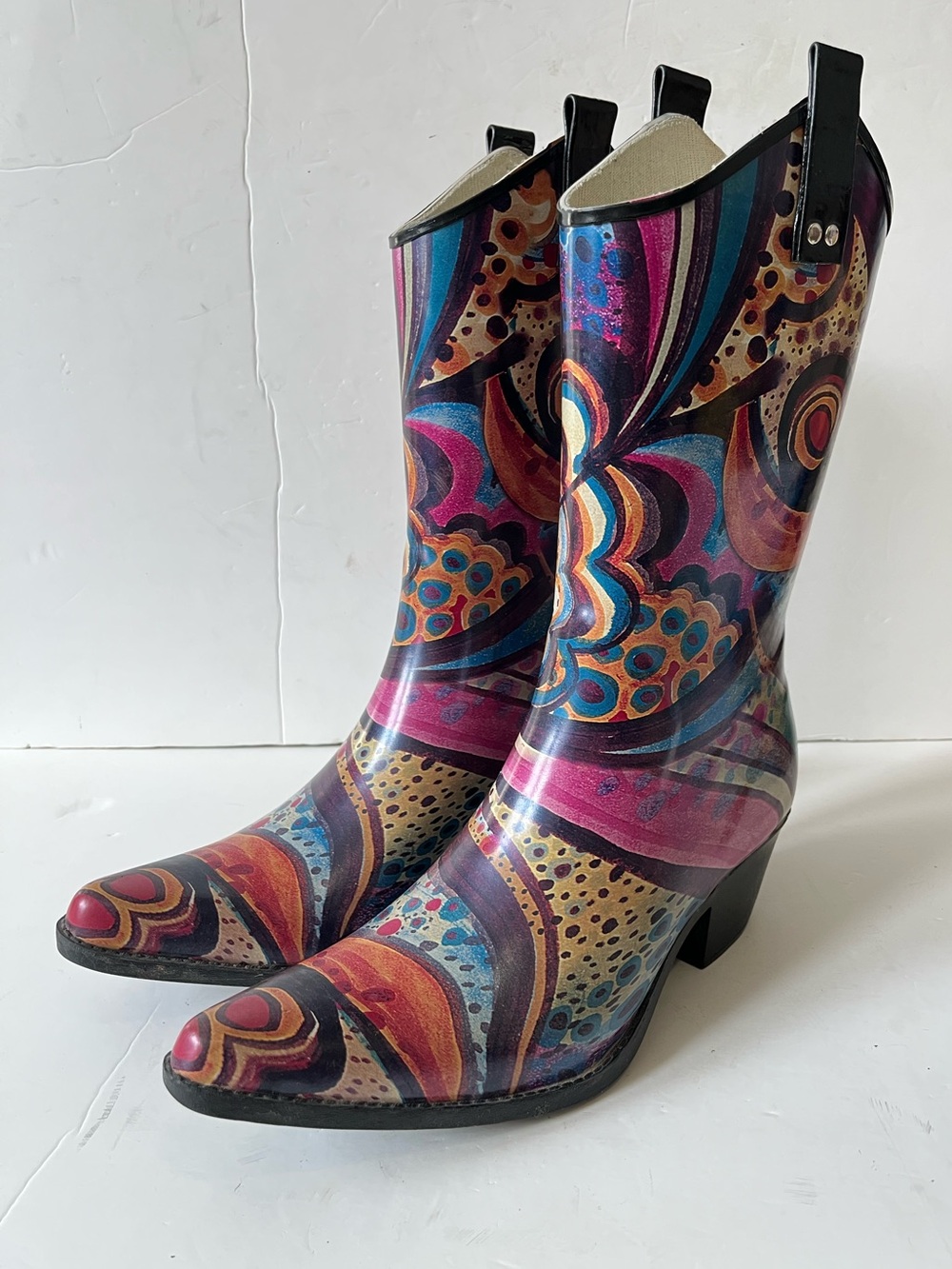 Nomad yippy abstract Multicolor Patterned Western rubber Rain Boots size 10